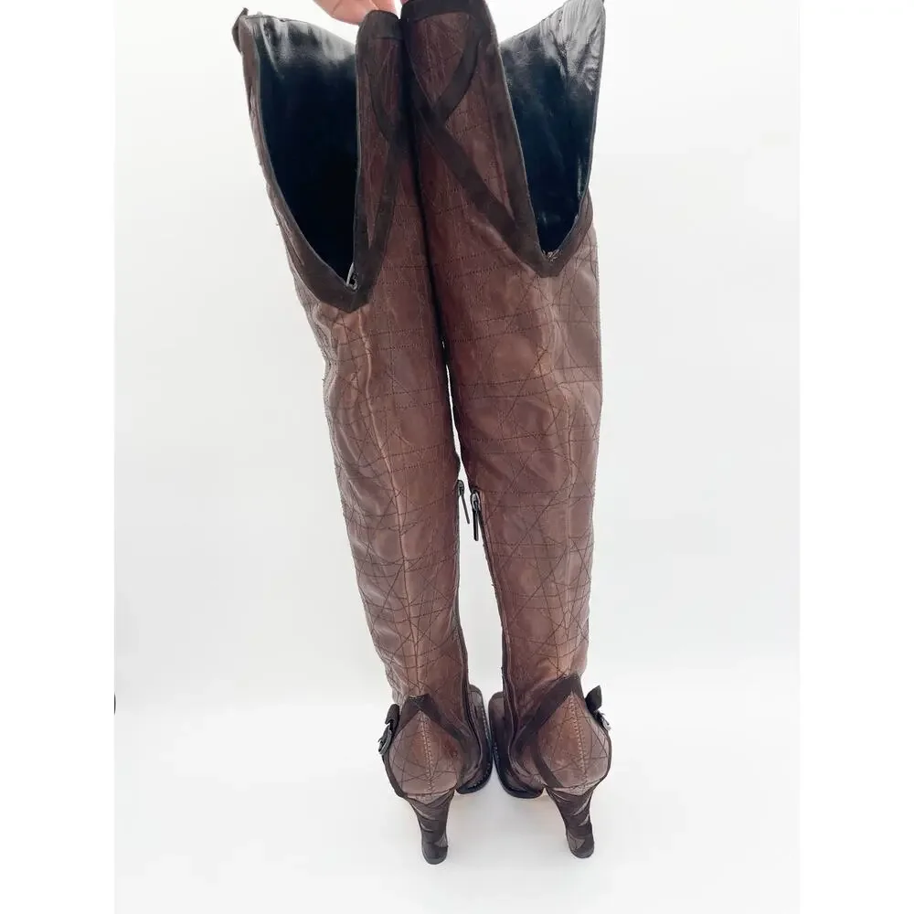 Dior Vintage y2k Galliano Era Brown Cannage Louis XVI OTK Lace Up Boots EU 39
